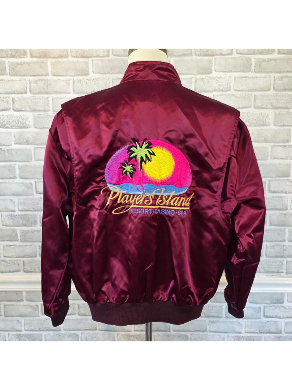 Vintage Players Island Resort NWT Satin Streetwear Bomber Jacket USA Made XL